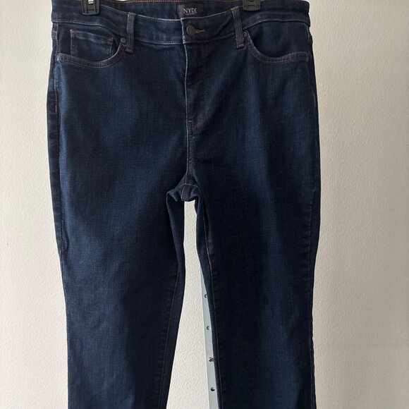 Polished Casual NYDJ Jeans Size 14 Lift Tuck Shaping Dark Wash Slim Straight Leg - Picture 11 of 12